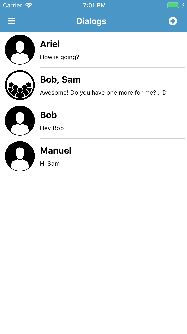 TextChat code sample for NativeScript
