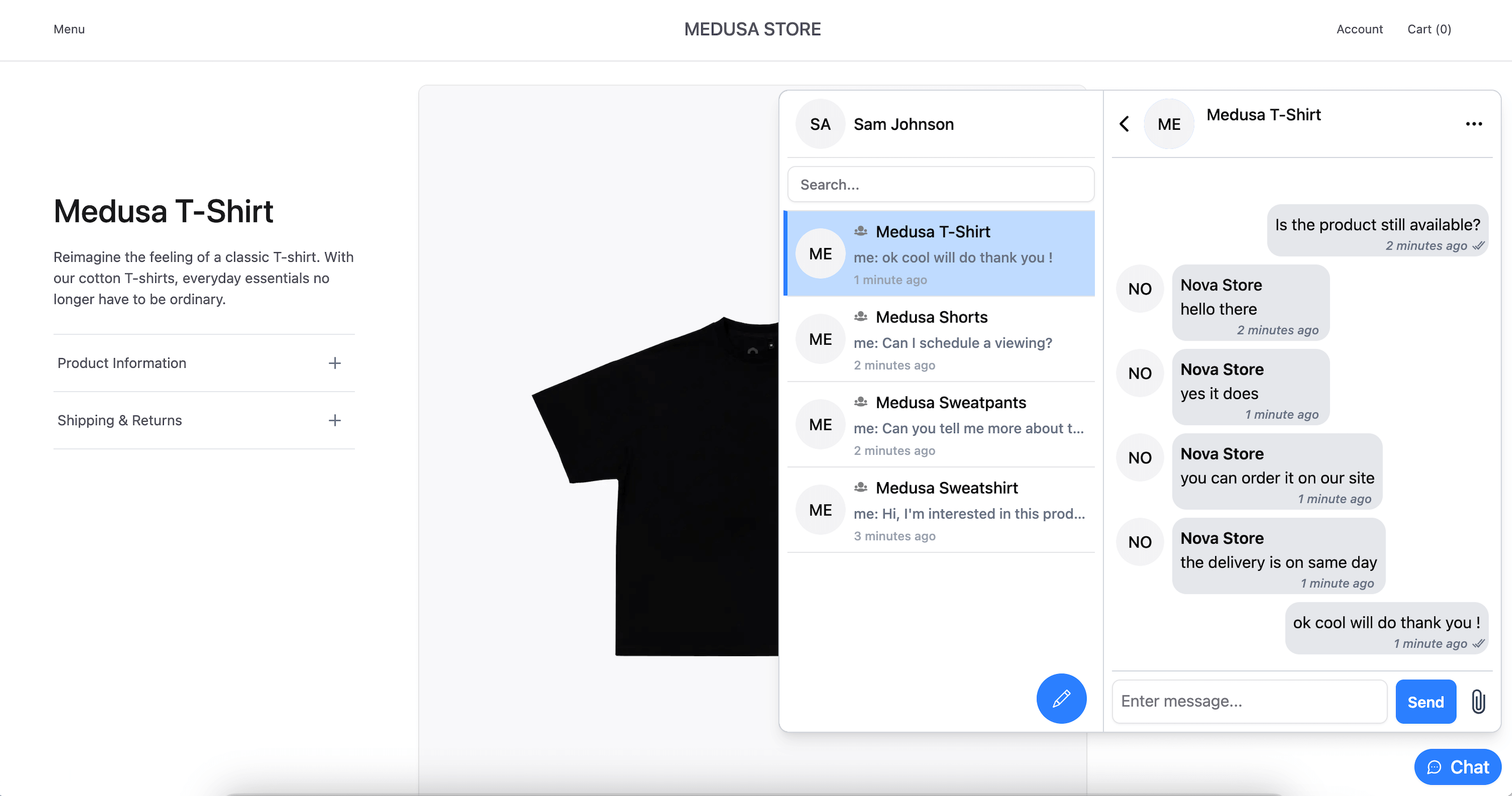 Medusa chat widget plugin demo